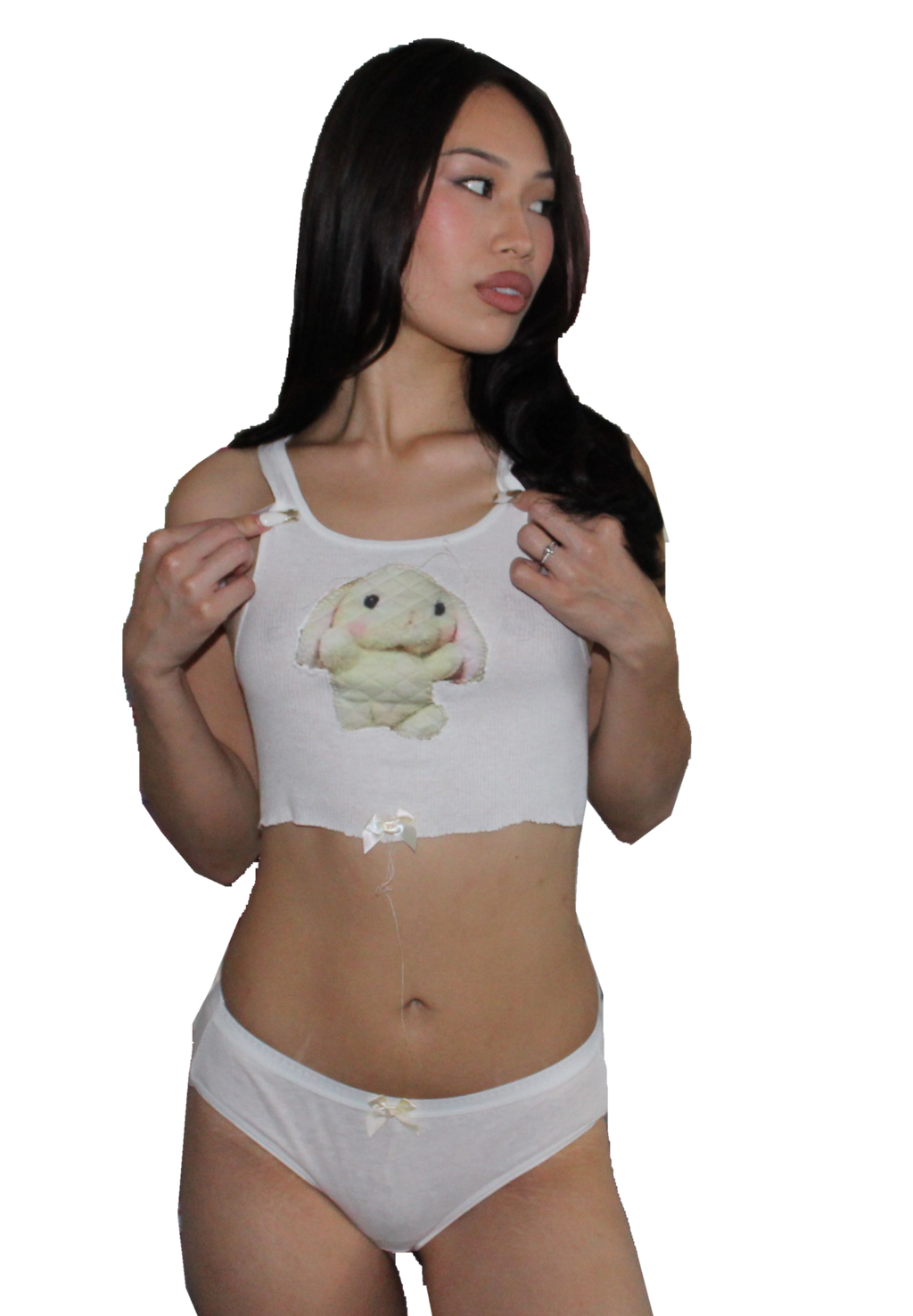 banana cookie . white tank .